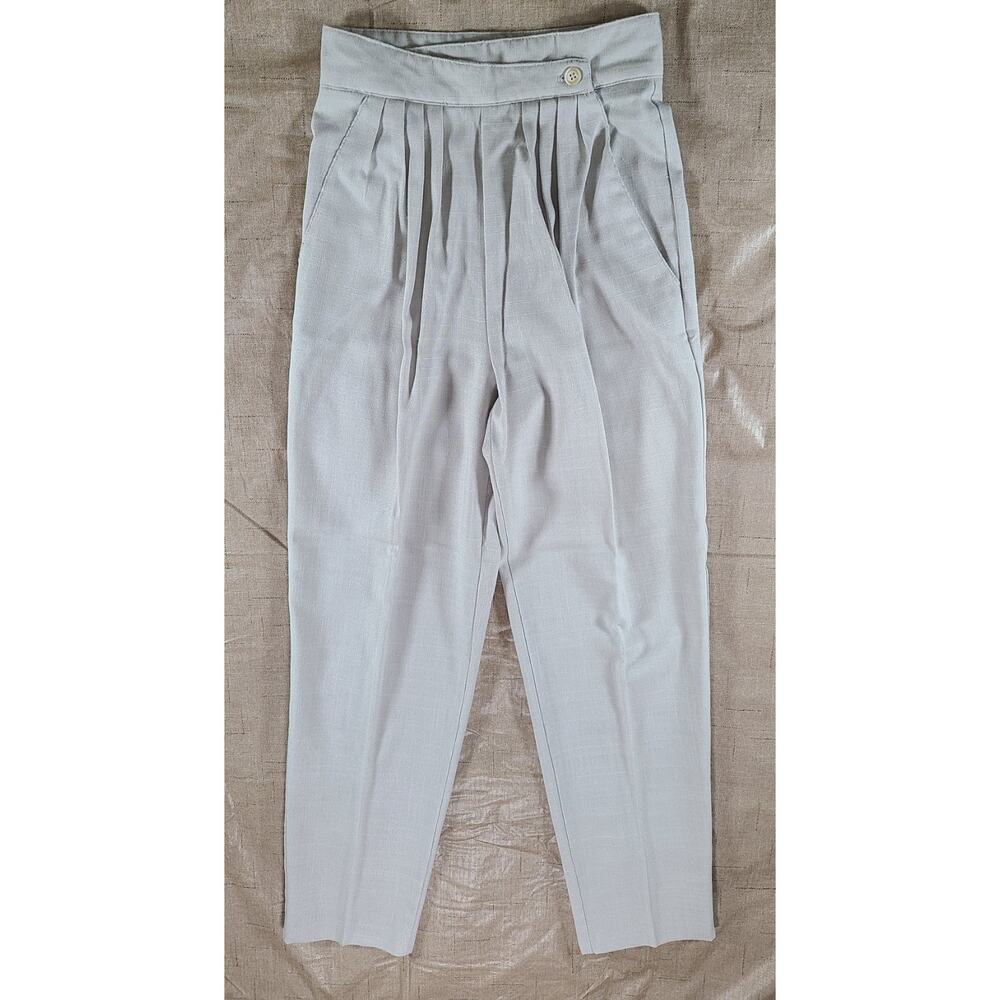 Vintage 80s Women's Tapered Pants Gray High Rise Pleated Side Button 5/6 24×28